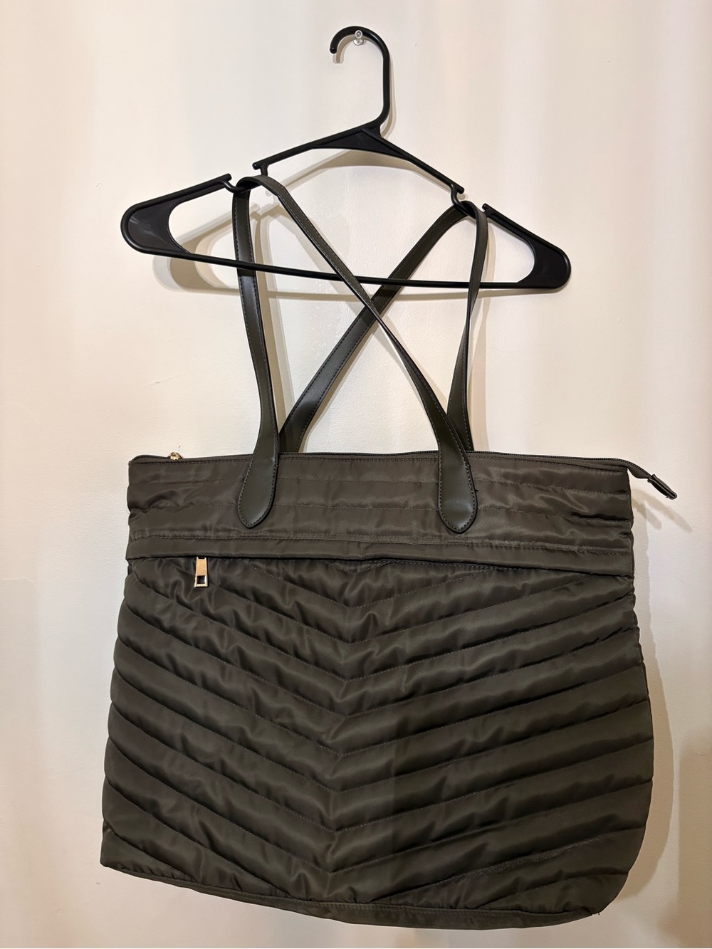a new day Quilted Tote in Olive Green with Black Straps